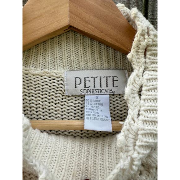 Vintage Cream Embroidered Knit Sweater Grandmacore - Picture 2 of 5